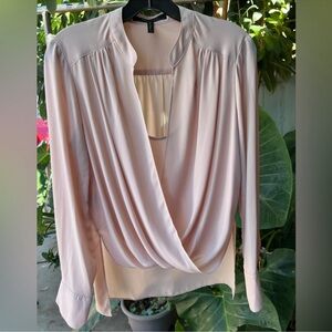 Bcbgmaxazria long sleeve draped blouse pink